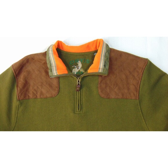 Orvis Sweater Mens Large  Green 1/4 Zip Pullover Preppy Outdoors Shooting Pads - Picture 2 of 10
